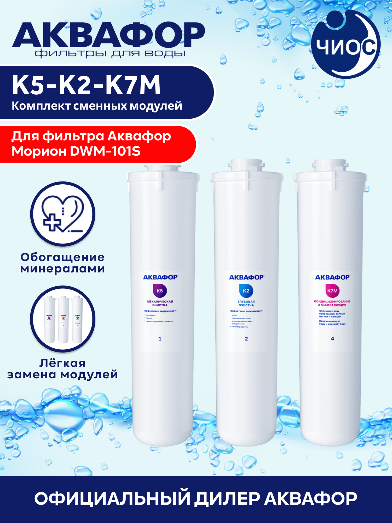 Комплект картриджей К5-К2-К7М к фильтру Аквафор Морион DWM-101S
