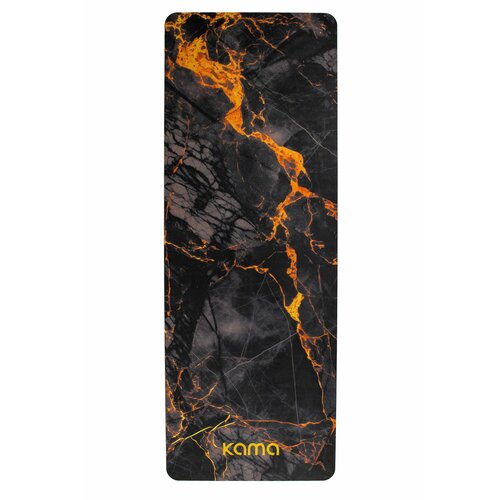 Коврик для йоги спортивный, каучук, микрофибра, черный мрамор, лава