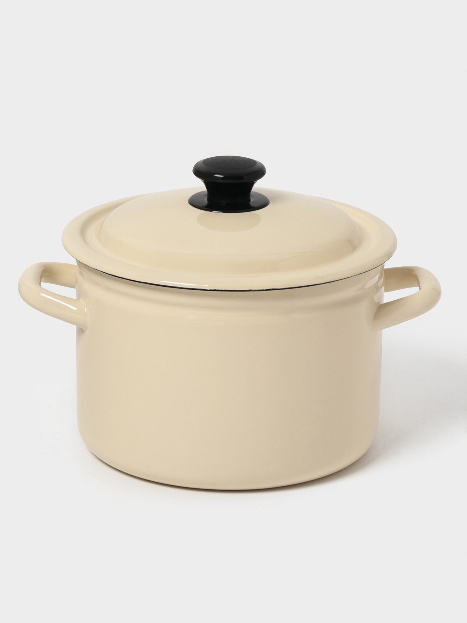 Кастрюля эмалированная 4 л с крышкой цилиндрическая цвет слоновой кости