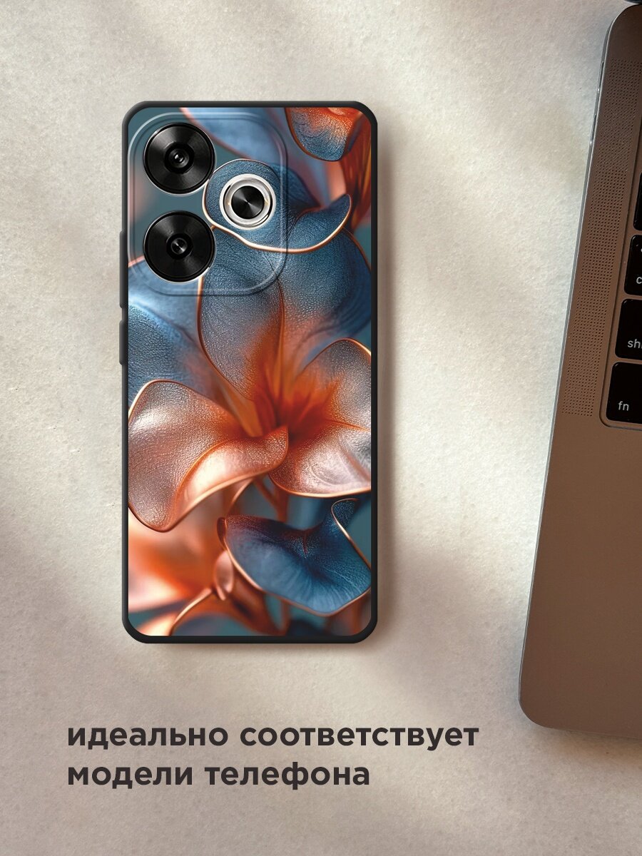 Черный матовый чехол на Xiaomi Redmi Turbo 3 / Редми Турбо 3 с принтом "Жемчужные цветы" — фото 1