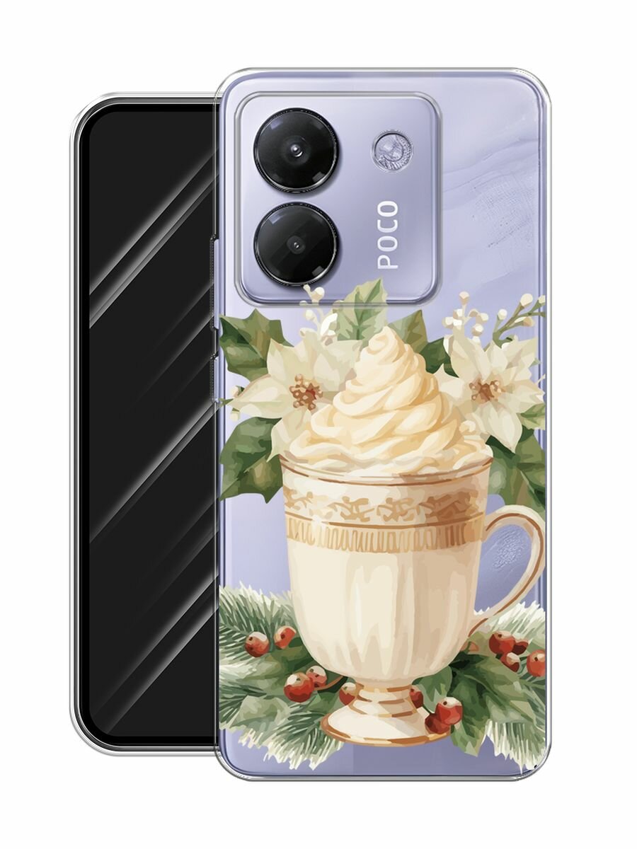 Чехол на Poco M7 Pro / Поко М7 Про с принтом Кофе в чашке, прозрачный — фото 1