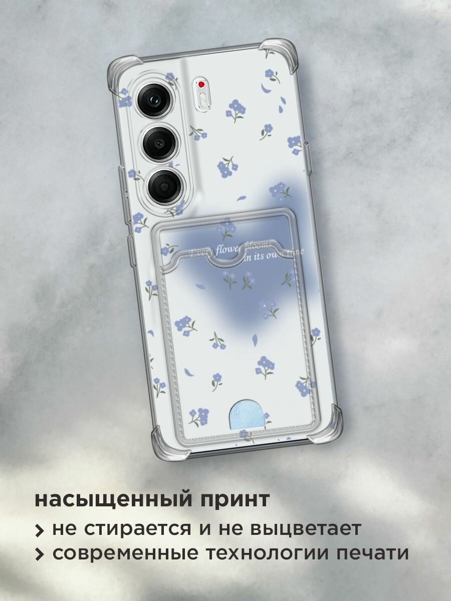 Чехол на Tecno Camon 40 Pro 5G (Текно Камон 40 Про 5G) с картой и принтом "Blooms in time blue" — фото 1
