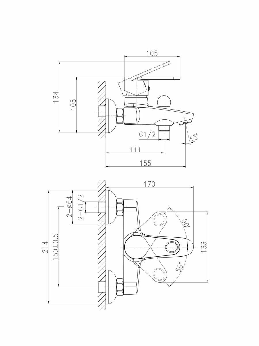 Cersanit Комплект CARI 2 в 1 смеситель для ванны CARI душевой гарнитур CARI — фото 1