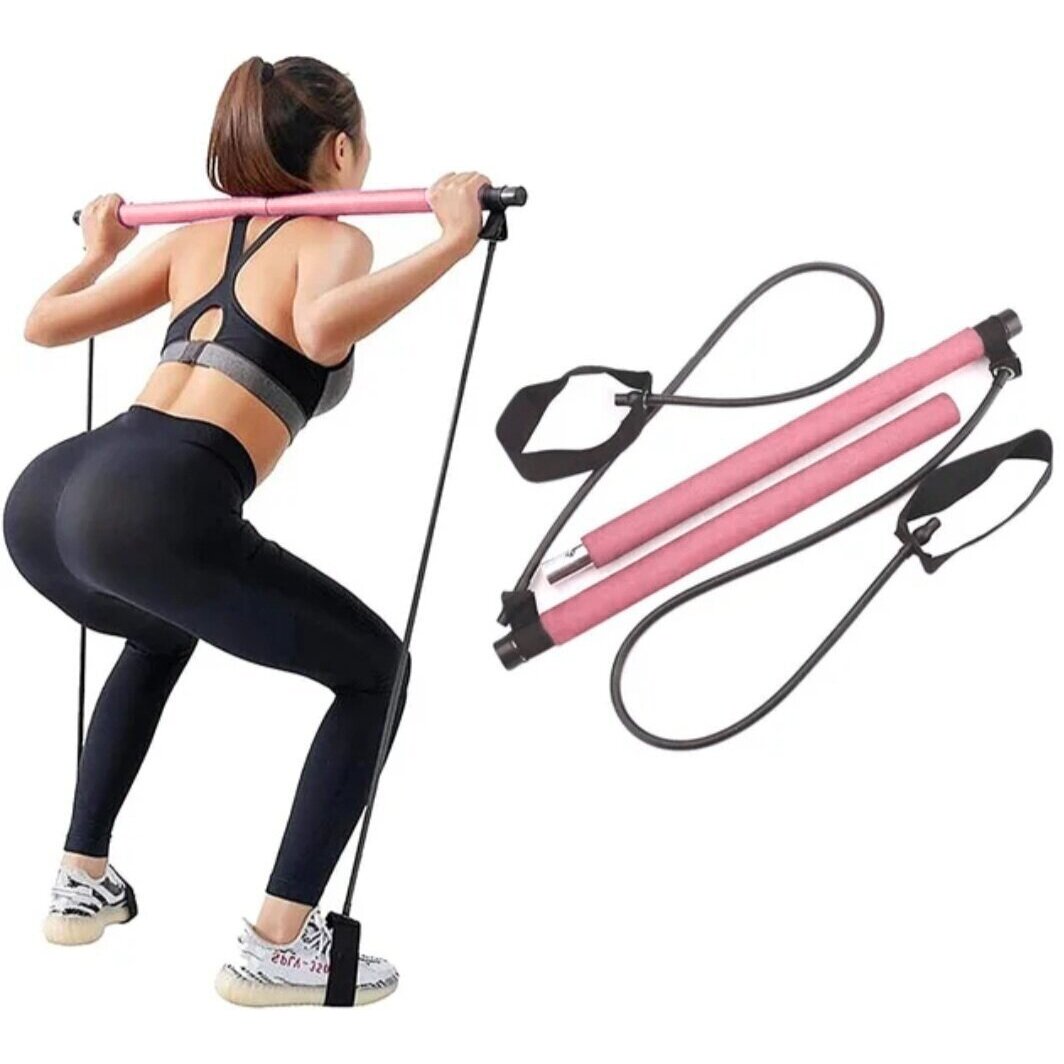Гимнастическая палка с эспандерами «Пилатес», розовая, для тренировок, металл, ПВХ