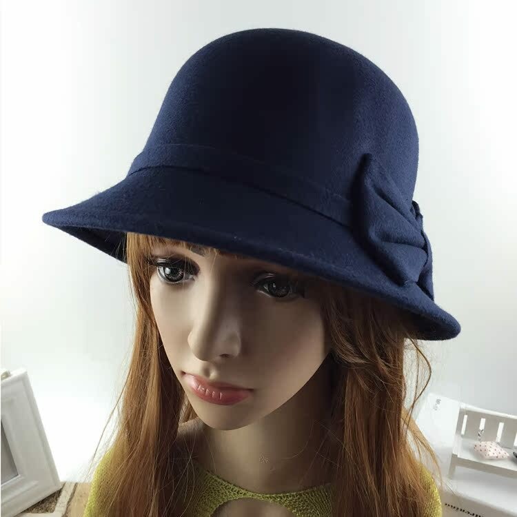 Женская шляпа-котелок с большим бантом, корейский стиль, осенне-зимняя шерстяная шляпа-ведро, фетровая шляпа в британском стиле ретро