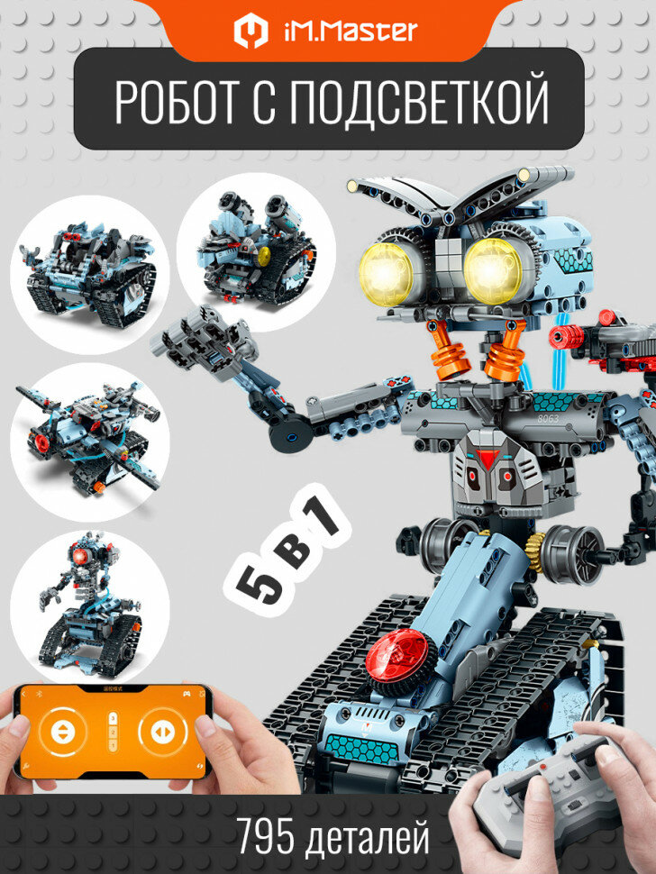 Конструктор iM.Master Программируемый робот с подсветкой (5 в 1) 8063