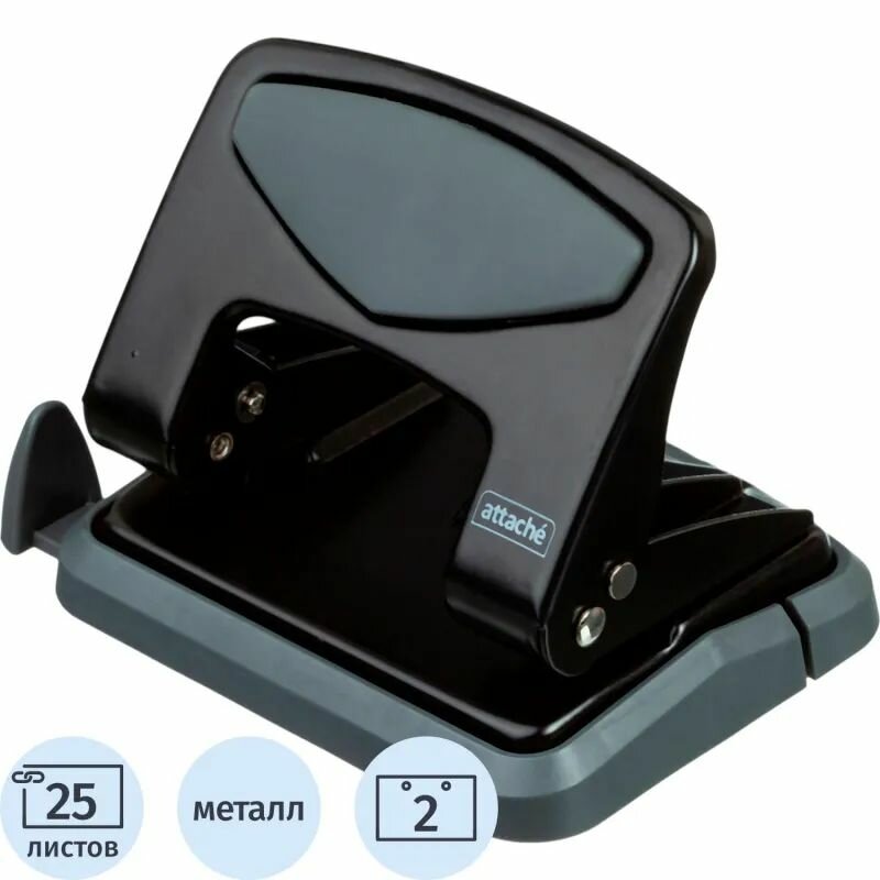 Дырокол Attache до 25 листов, с блокиратором, металлич, чёрный