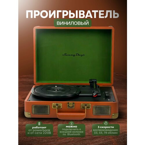 Проигрыватель SunnyDays виниловых дисков дизайнерский винтаж чемоданчик для пластинок ретро винила 10000₽