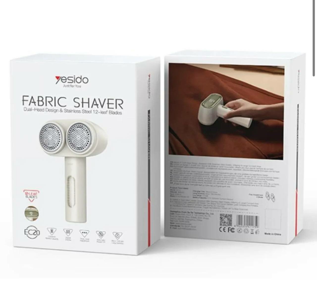 Yesido EC20 — двухголовочная машинка для снятия катышков, 3 скорости, LED-дисплей, двойной мотор, белая