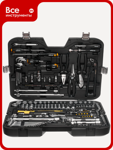 Изображение товара Набор инструментов Inforce 150 предметов 1/2" & 3/8" & 1/4", Сталь Cr-V, Сталь Cr-V, Профессиональный, 06-07-21