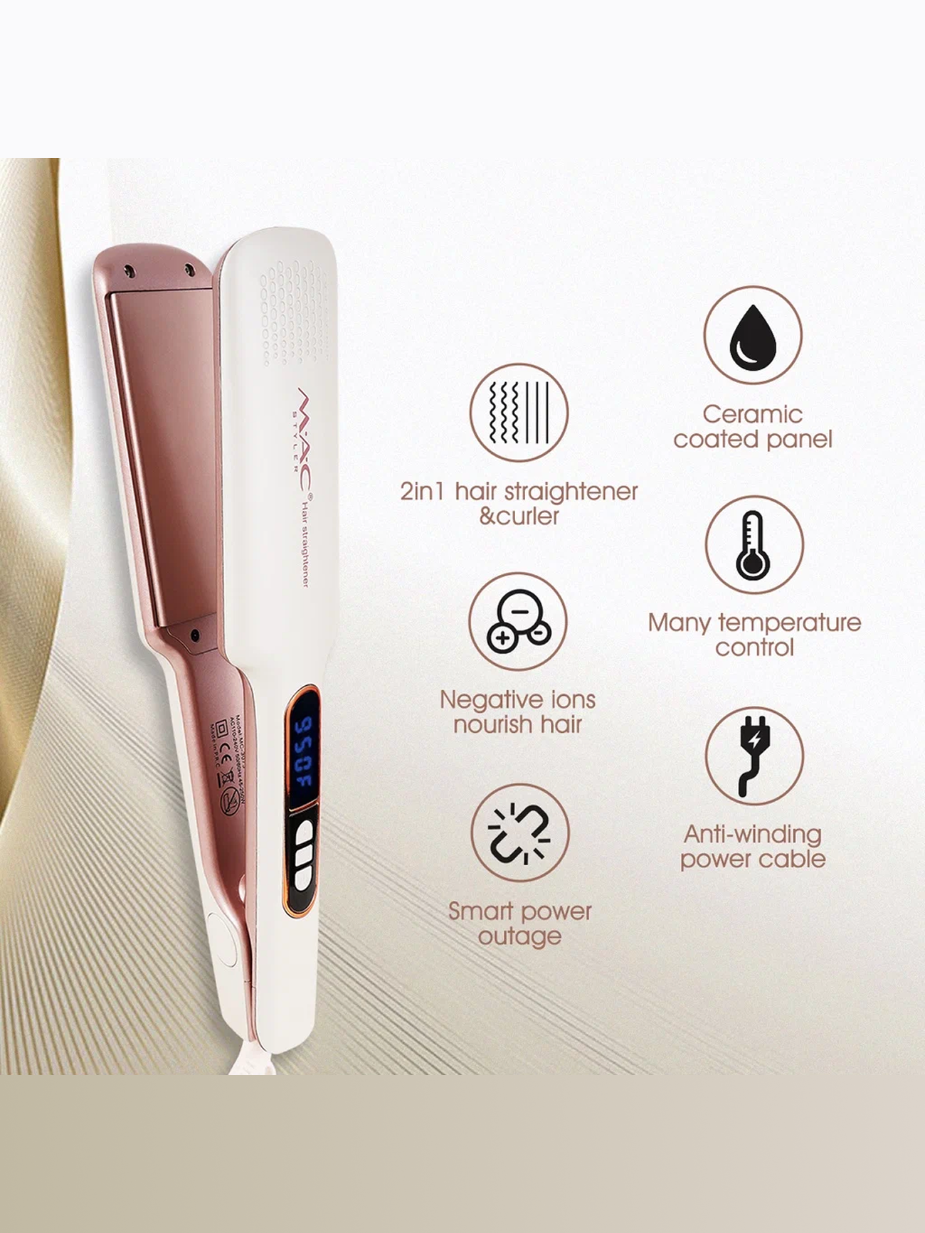 Выпрямитель волос MAC MC-3073, керамическое покрытие, 5 температурных режимов — фото 1