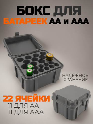 Изображение товара Бокс-органайзер для хранения батареек АА и ААА (вмещает до 22 батареек)