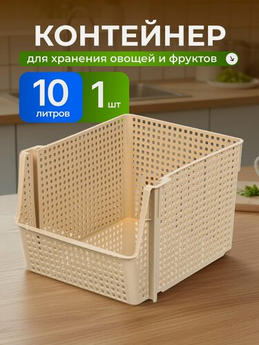 Изображение товара Корзина для хранения Violet Лофт 10 л, пластиковая прямоугольная, цвет латте, 25х29.4х18 см, универсальный контейнер.