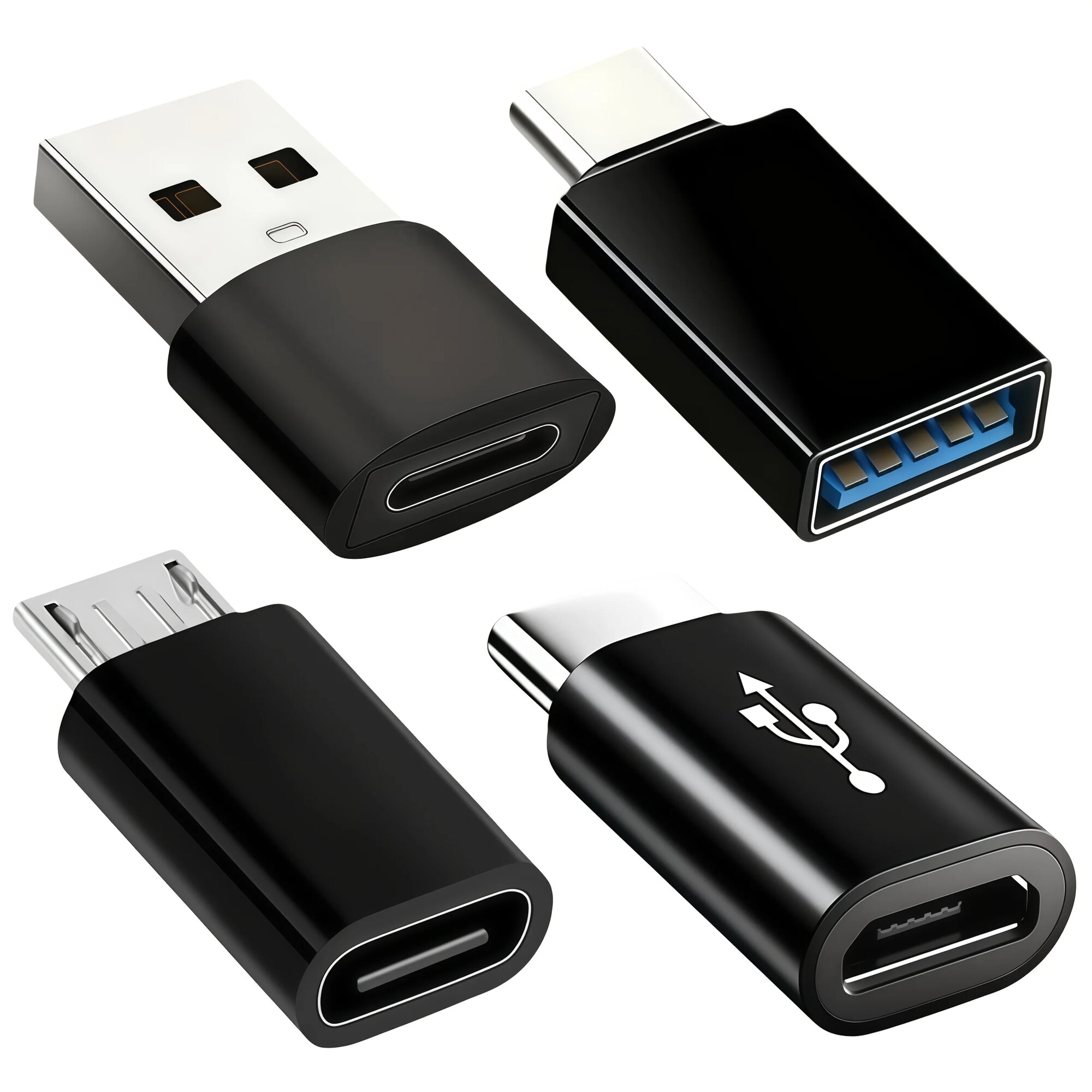 Адаптер USB-C На Micro USB OTG Для Передачи Данных И Зарядки Черный, Black4Pcs