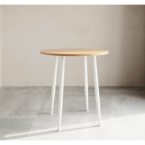 Стол круглый кухонный обеденный нераскладной из шпона дуба на металлических ножках диаметр 75 см