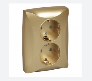 фото Розетка Дуэт (Duet) 2-м СП Дуэт 16А IP20 с заземлением , Шампань