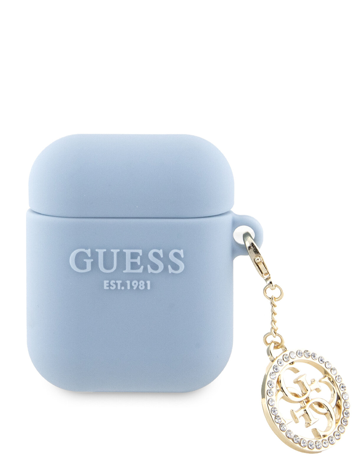 Guess для Airpods 1/2 чехол Liquid silicone with 4G Diamond charm Blue