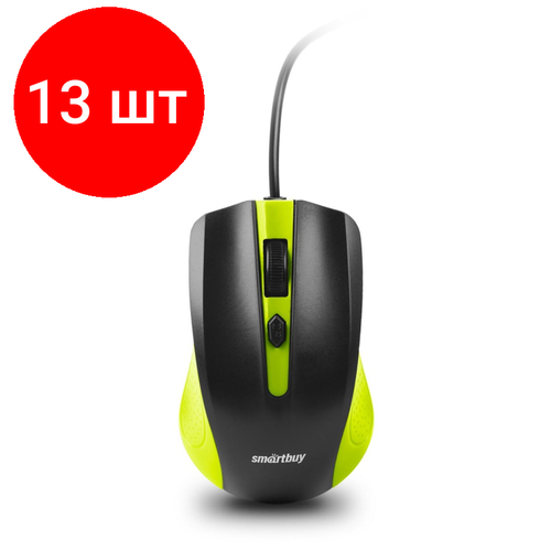 комплект 5 штук мышь компьютерная smartbuy one 329 проводная черно синяя sbm 329 kb 100 Комплект 13 штук, Мышь компьютерная Smartbuy ONE 352 проводная зелено-черная (SBM-352-GK)/100