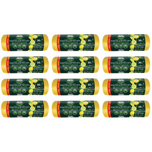 Master Fresh Пакеты для мусора с завязками AROMA лимон, 30 л, 20 шт в уп, 12 уп