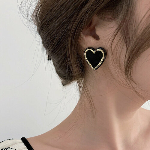 Серьги , черный, золотой