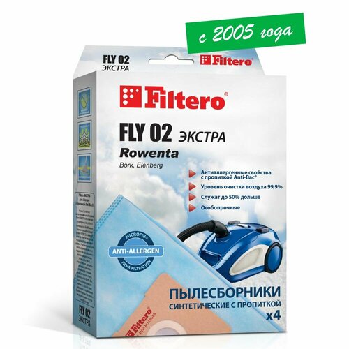 Filtero Мешки-пылесборники FLY 02 Экстра, голубой, 4 шт. filtero мешки пылесборники fly 02 экстра голубой 4 шт