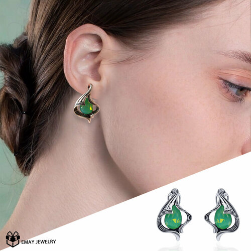фото Серьги emay, фианит, искусственный камень, зеленый