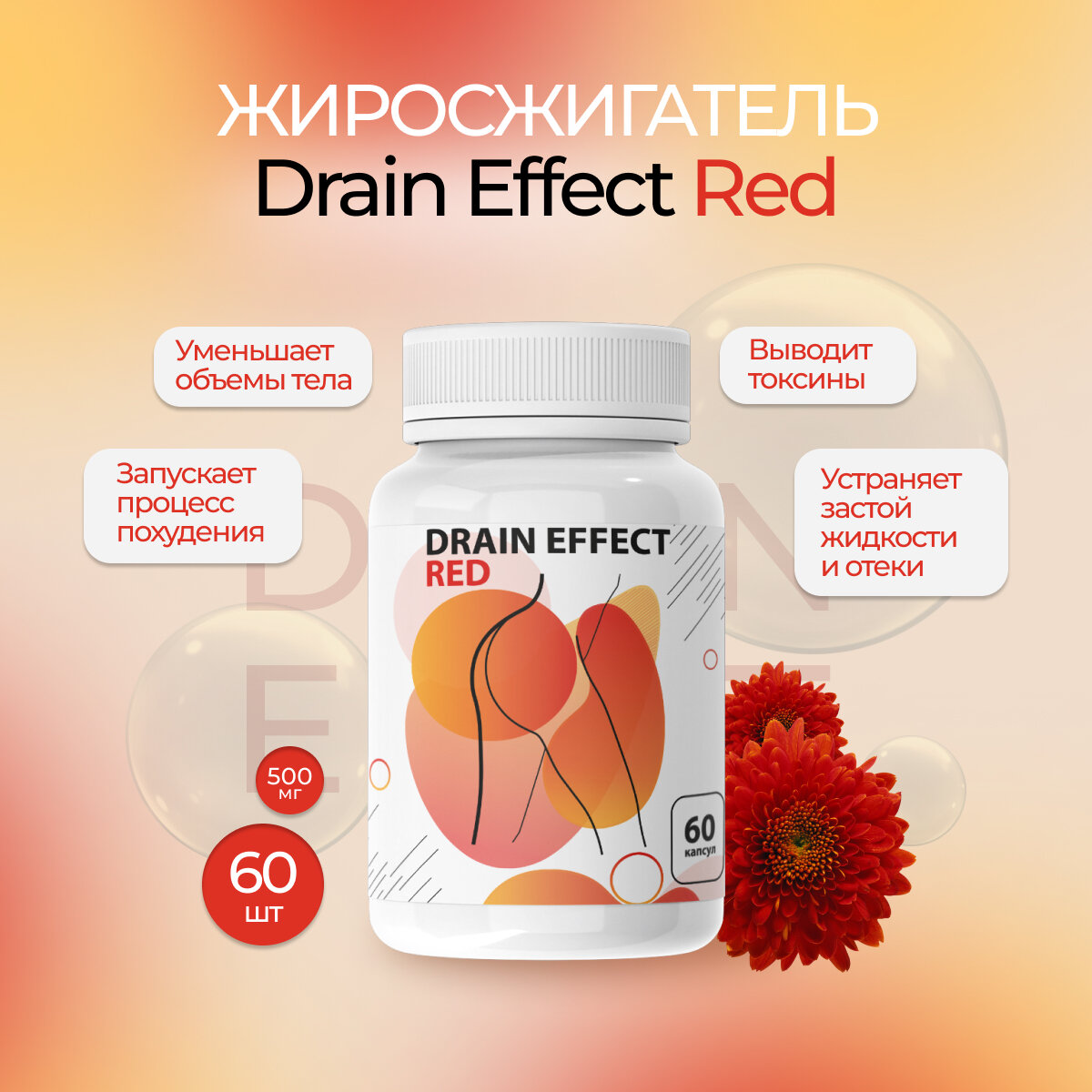 Жиросжигатель DrainEffect Red для похудения для женщин/мужчин в капсулах