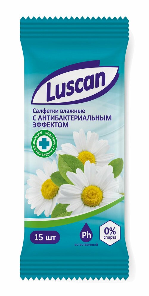 Luscan Влажные салфетки антибактериальные, 15 шт.