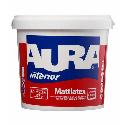 Краска моющаяся Aura Interior Mattlatex база А белая 2,7 л краска интерьерная aura interior nord база а белая 2 7 л