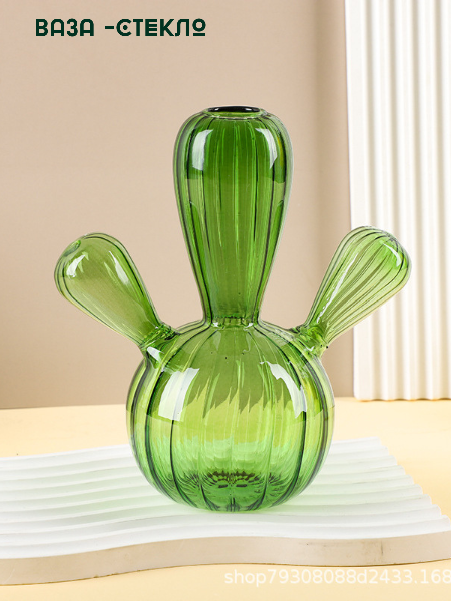 фото Ваза для цветов настольная стеклянная декоративная