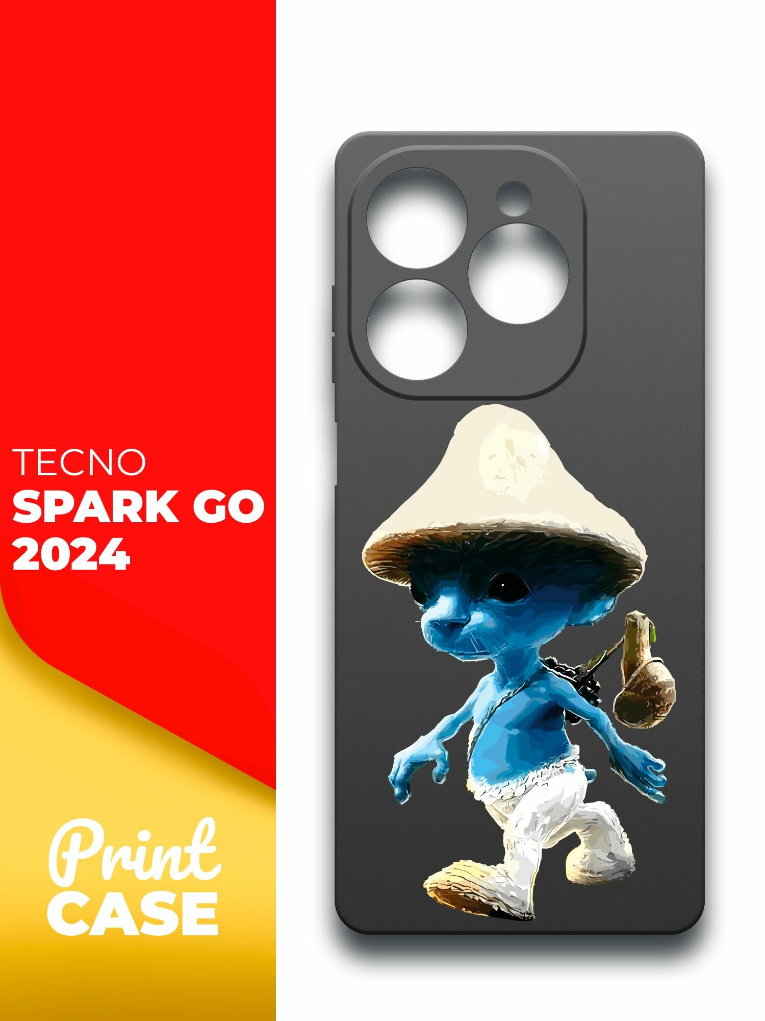 Чехол на Tecno Spark Go 2024 (Техно Спарк Гоу 2024) черный матовый силиконовый с защитой (бортиком) вокруг камер, Miuko (принт) Шалушай