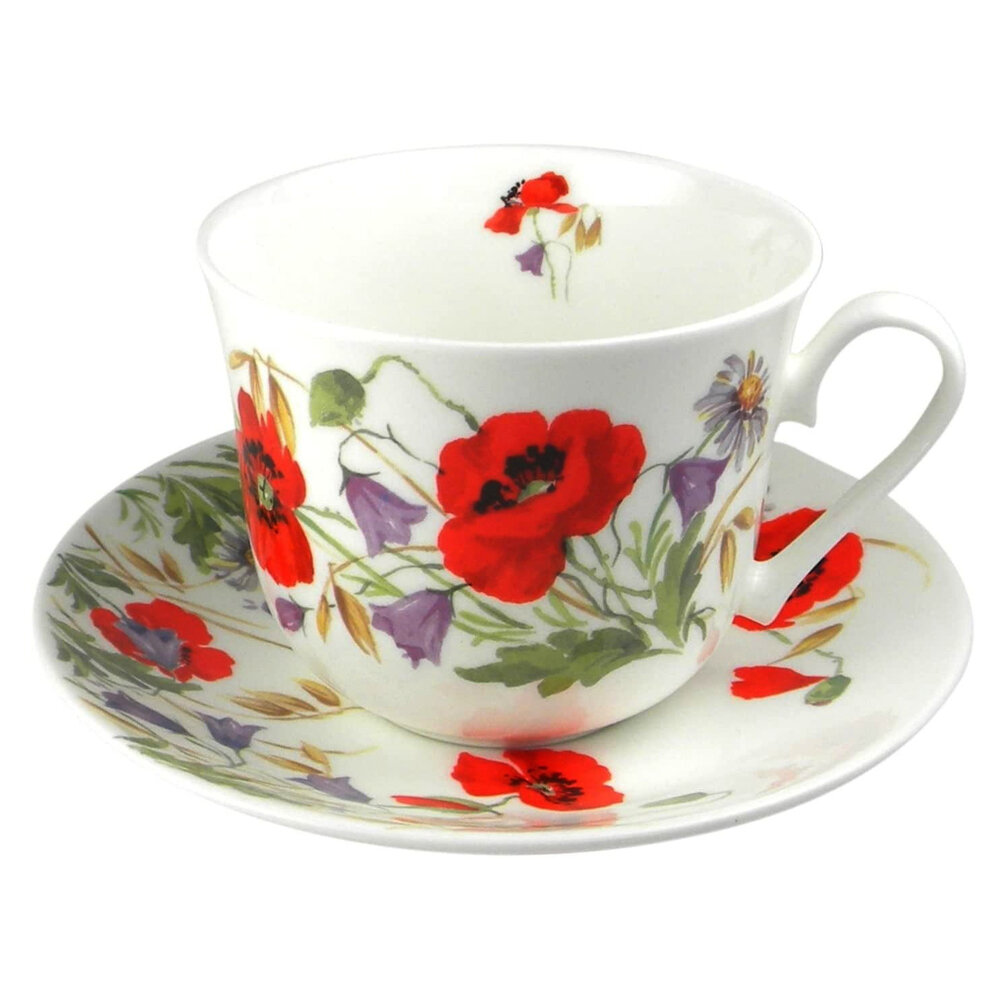 фото Чайная пара для завтрака из костяного фарфора Английский луг, 450 мл, белый/декор, серия Floral, Roy Kirkham, RK-XENG1100
