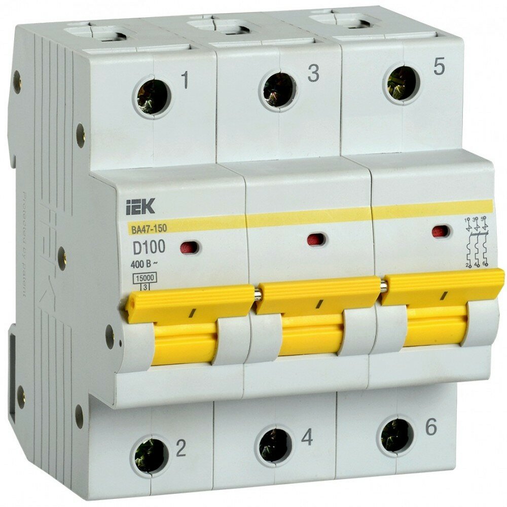 ВА47-150 MVA50-3-100-D Автоматический выключатель трехполюсный 100А (15 кА, D) Упаковка (4 шт.) IEK - фото №2