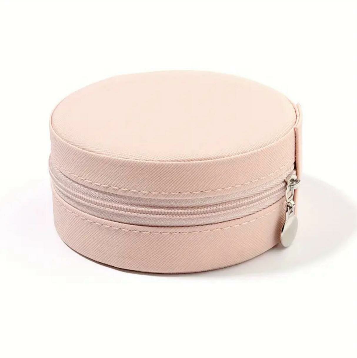 фото Шкатулка-органайзер для хранения украшений, драгоценностей, бижутерии, колец и сережек, круглая