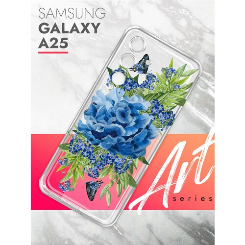 Чехол на Samsung Galaxy A25 (Самсунг Галакси А25), прозрачный силиконовый с защитой (бортиком) вокруг камер, Brozo (принт) Синий Колокольчик чехол на samsung galaxy a25 самсунг галакси а25 прозрачный силиконовый с защитой бортиком вокруг камер brozo принт гранатовые цветы