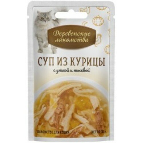 Корм для кошек Деревенские лакомства Суп, с курицей, с уткой, с тыквой 35 г