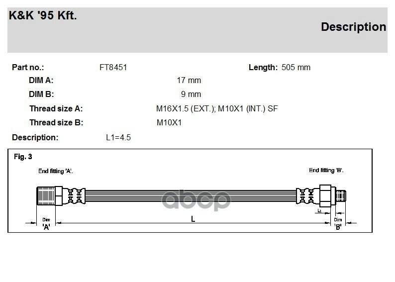 Тормозной Шланг K&K арт. FT8451