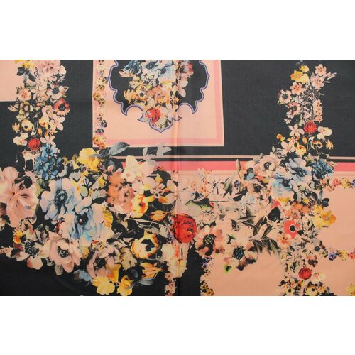 Ткань Шёлк-туаль Alberta Ferretti розовато-серый цветочный рисунок в лоскутном узоре, ш140см, 0,5 м