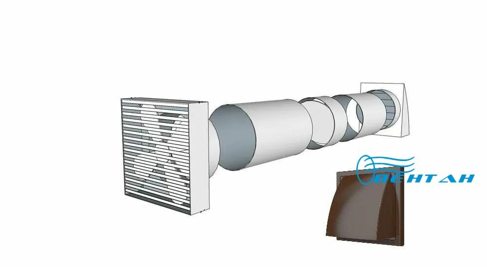 Вентиляция вытяжная диаметром 125 мм через стену до 0,5 метра (комплект) Вентан-125/0,5/КОР