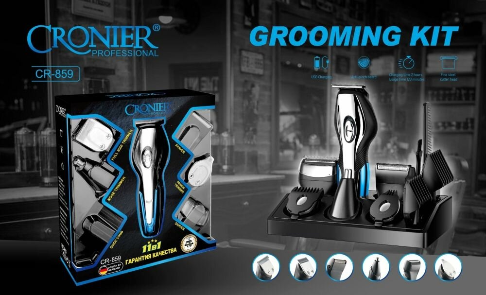 Триммер для волос, Машинка для стрижки CRONIER professional, Электробритва для бороды и усов 11 в 1