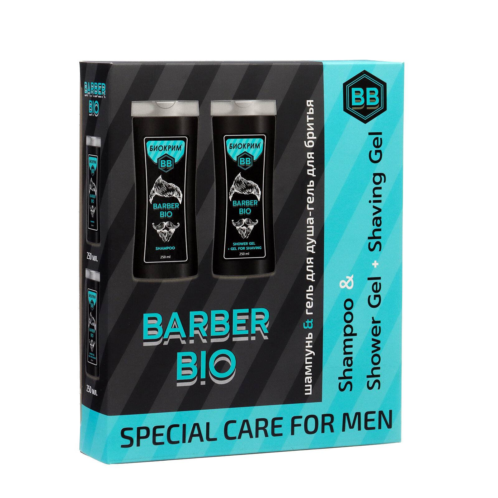 Биокрим Подарочный косметический набор для мужчин BARBER BIO шампунь + гель для душа-гель для бритья