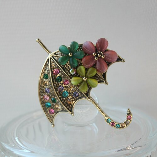 Брошь Ювелирная шкатулка, акрил, стразы, нанокристалл, золотой, розовый