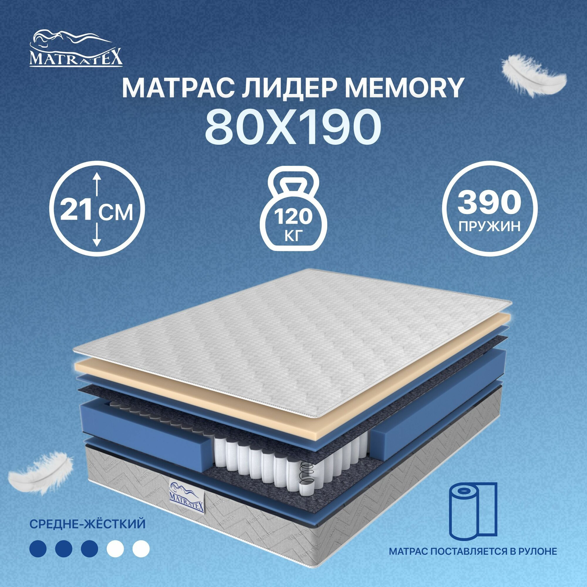 Матрас лидер Memory 80x190 независимые пружины, ортопедический