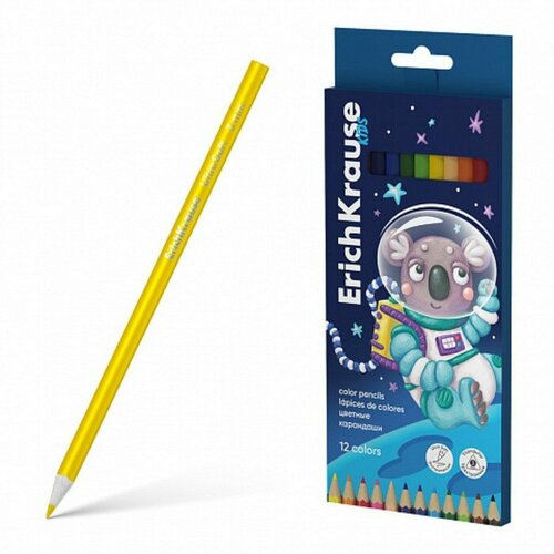 Карандаши 12 цветов ErichKrause Kids Space Animals трехгранные деревянные европодвес 468₽