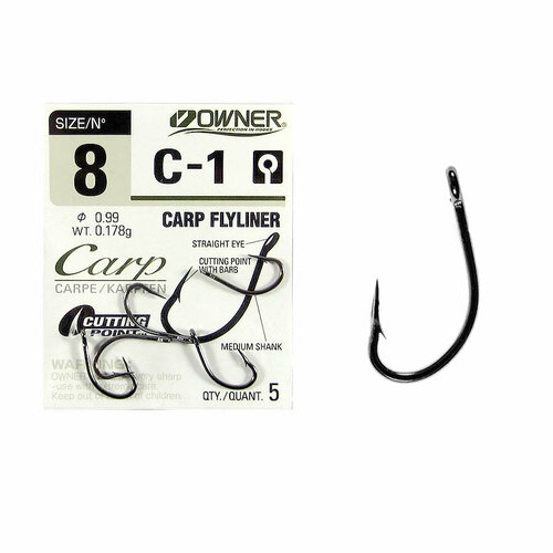 крючок owner 53261 с 1 8 Крючки Owner 53261 Carp Liner C-1 №8 (5шт)