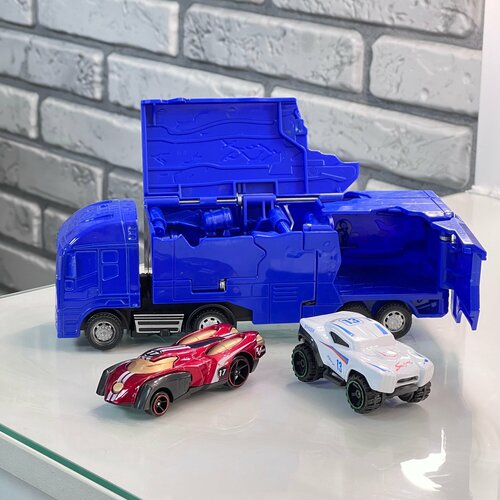 Трейлер с машинками Hot Wheel (в комплекте 2 машинки) плед маленькие машинки синий