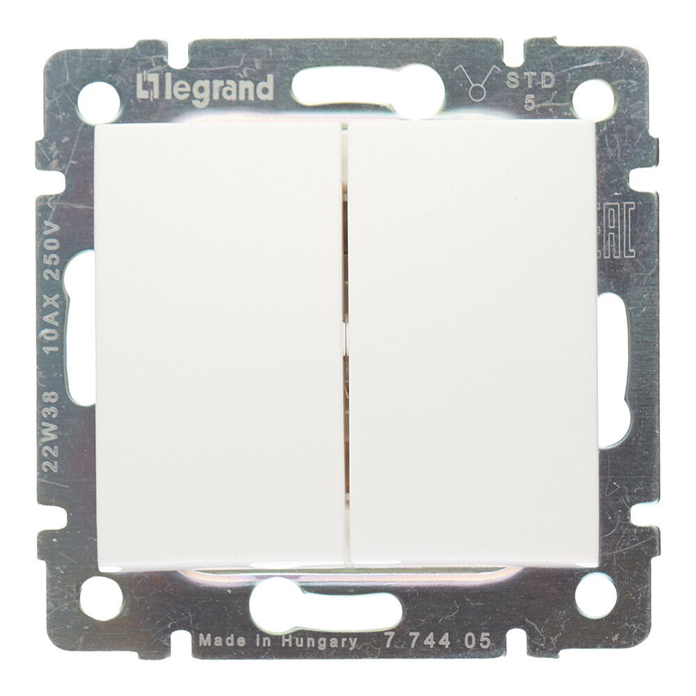 Выключатель Legrand Valena двухклавишный встраиваемый белый (694265)