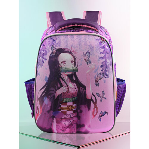 Рюкзак школьный Незуко Камадо, фиолетовый. Грудная стяжка