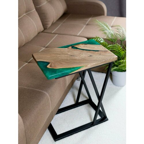 Приставной столик Redwoodloft, 35*62*52, с эпоксидной смолой зелёный перламутр