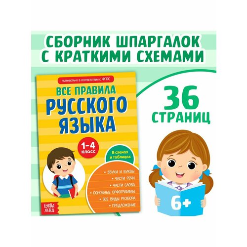 Книжки для обучения и развития сборник шпаргалок все правила по русскому языку для начальной школы 36 стр в наборе 1шт